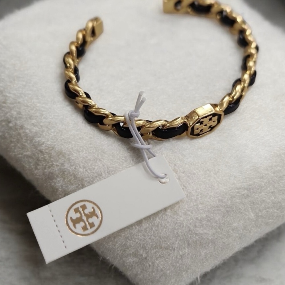 COPY - Tory Burch. Black leather marion braided bracelet/ cuff